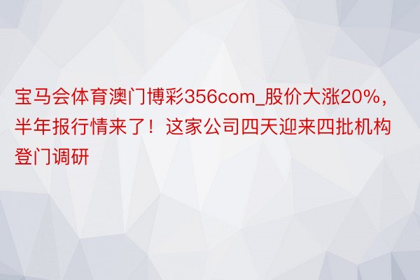 宝马会体育澳门博彩356com_股价大涨20%，半年报行情来了！这家公司四天迎来四批机构登门调研