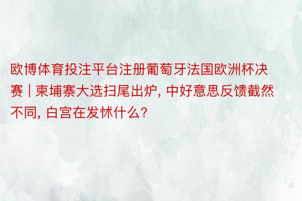 欧博体育投注平台注册葡萄牙法国欧洲杯决赛 | 柬埔寨大选扫尾出炉, 中好意思反馈截然不同, 白宫在发怵什么?